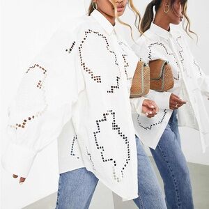 ASOS EDITION Oversized Ivory Button Down Shirt with Geo Cutout Design
